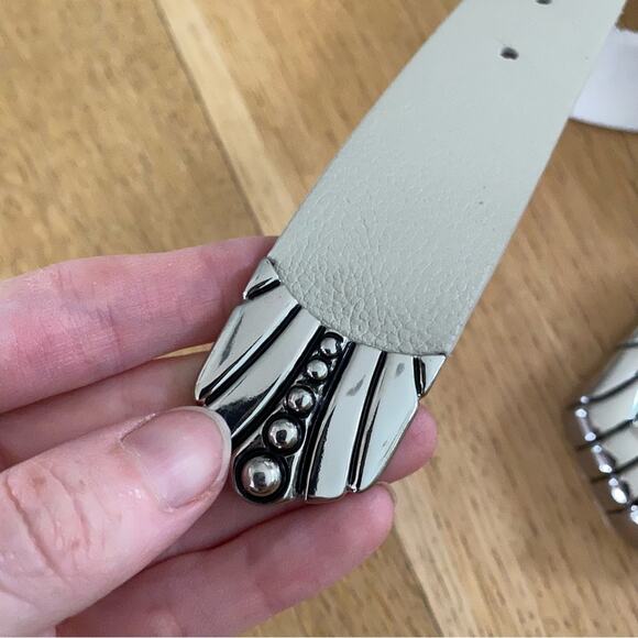 Love Strength Gray Leather Belt with Silver Buckle - Picture 3 of 5